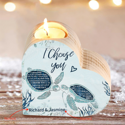 Personalised Couple Heart Candle Holder Engrave Name Turtle Wooden Candlesticks Valentines Gift-Jessemade AU