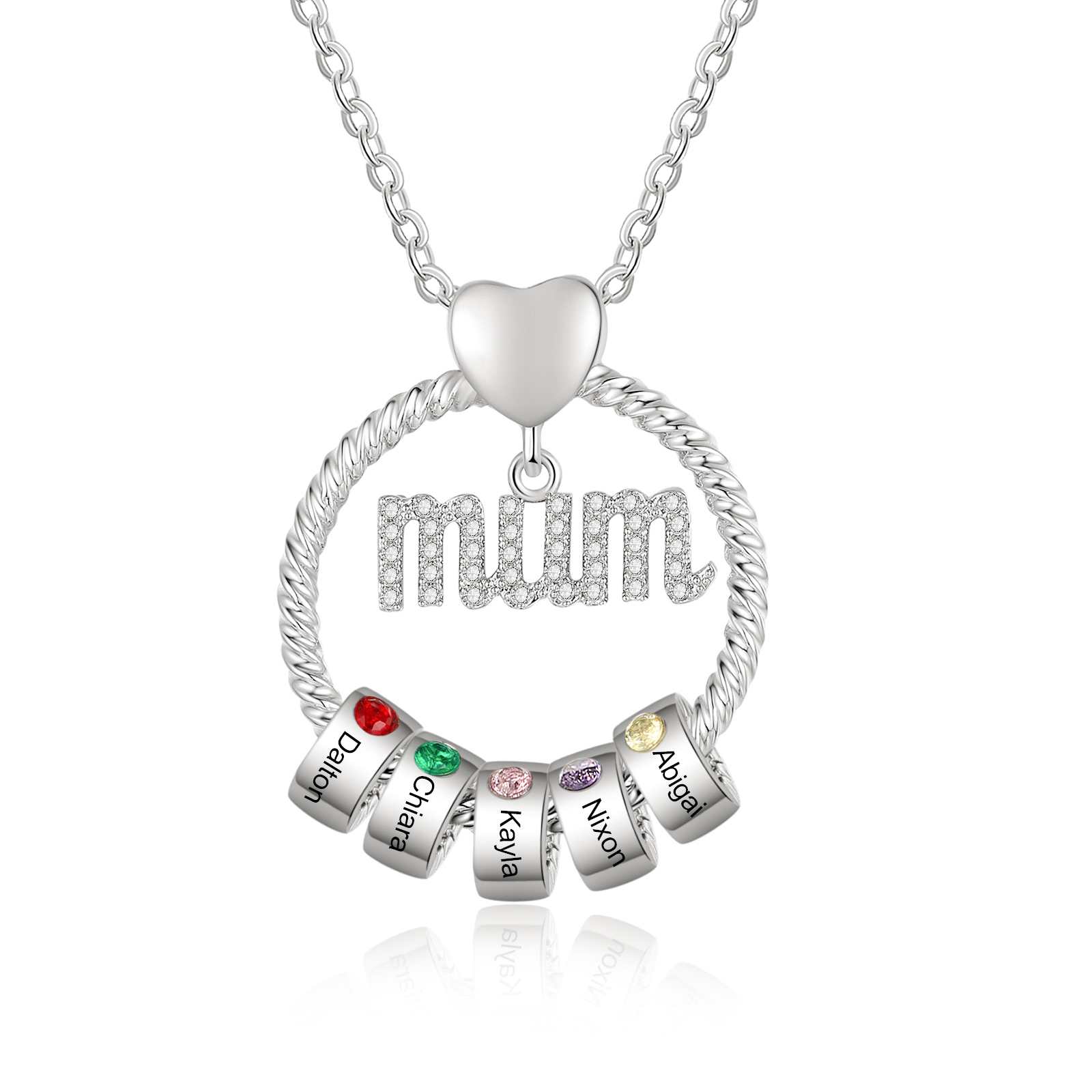 5 Names - Personalised Mum Circle Pendant Necklace Custom Names & Birthstones Necklace Gifts For Mum-Jessemade AU