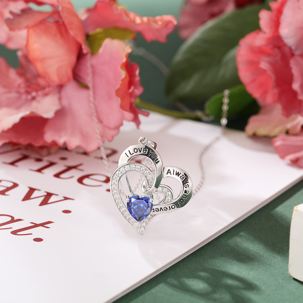 Personalised Heart Necklace with 1 Birthstone Engraved Names Gift For Women-Jessemade AU