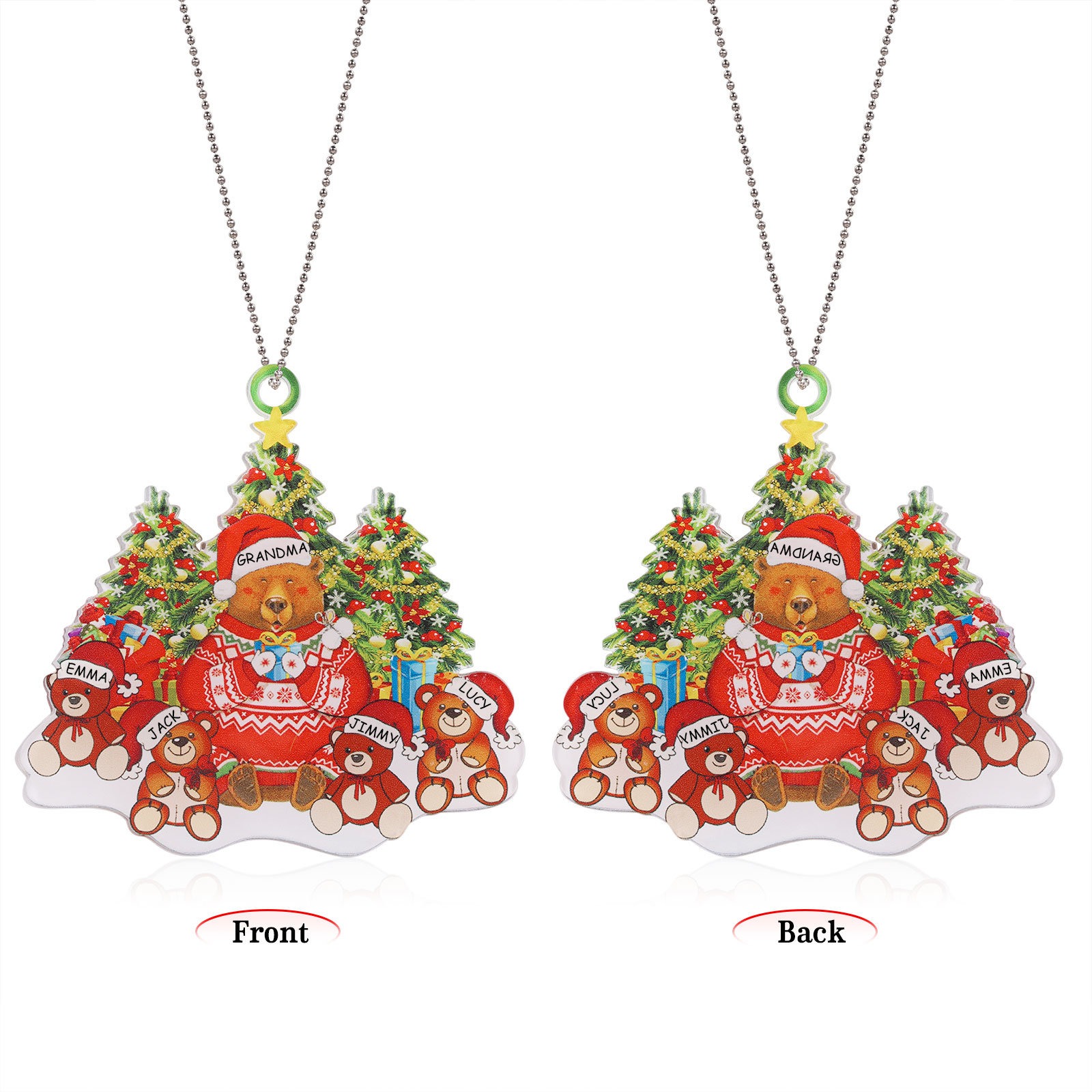 5 Names - Personalised Acrylic Christmas Bear Ornaments Customised Text & Name Xmas Pendant Gifts for Family-Jessemade AU