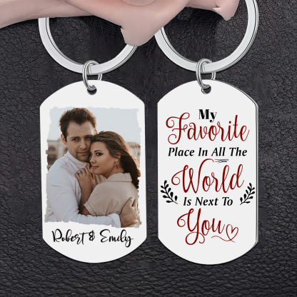 Personalised Couple Photo Keychain Customised 2 Names Keyring Valentine's Day Gifts - My Favourite Place In All The World Is Next To You-Jessemade AU