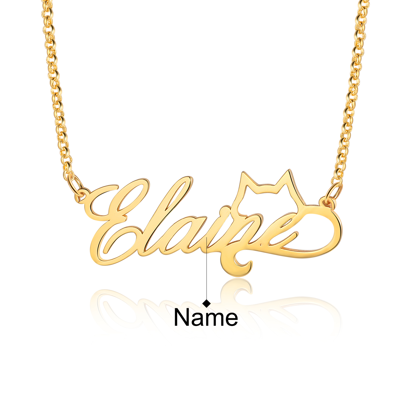 Personalised Cat Necklace Custom 1 Name Necklace Gift For Women-Jessemade AU
