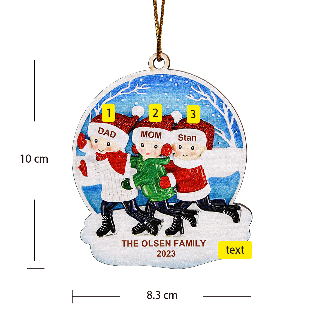 3 Names - Personalised Wooden Christmas Skate Ornament Custom Text & Name Christmas Pendant Gift for Family-Jessemade AU