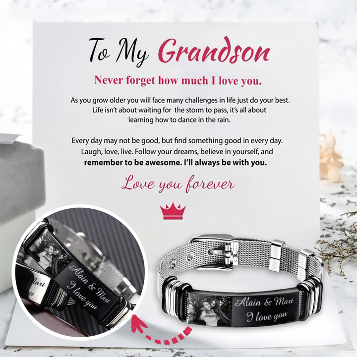 Personalised Men's Photo Bracelet Custom Photo ID Bar Watchband Bangle Gifts For Men-Jessemade AU