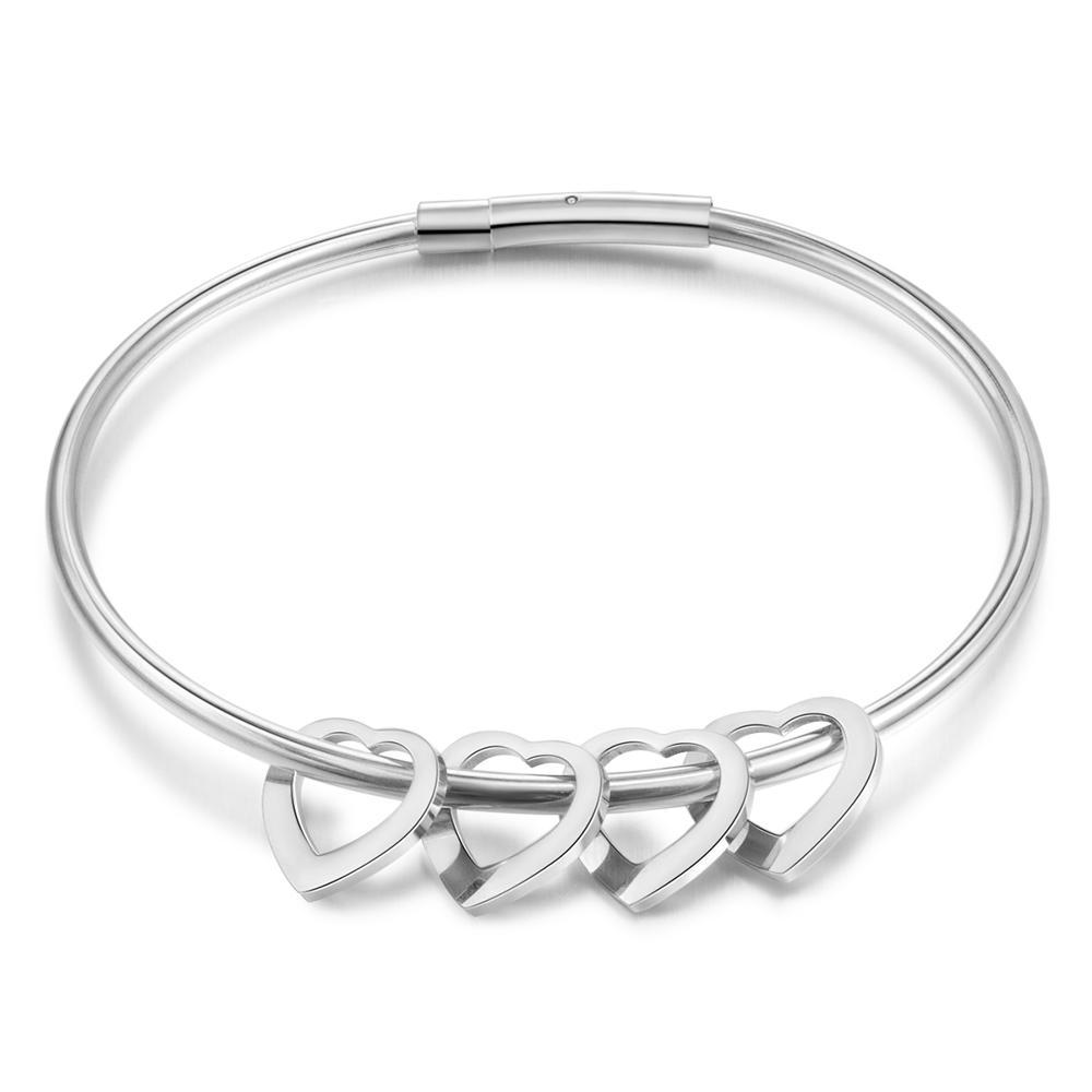 Love Bracelet Bangle Bracelet with 4 Heart Shape Pendant Engraved 4 Names Gift For Mom-Jessemade AU