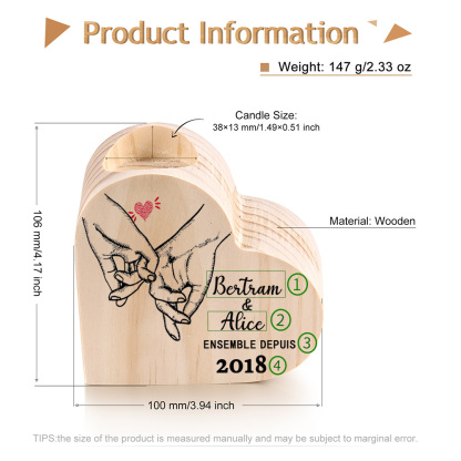Couple Wooden Heart Candle Holder Pinky Heart Promise Candlesticks-Jessemade AU