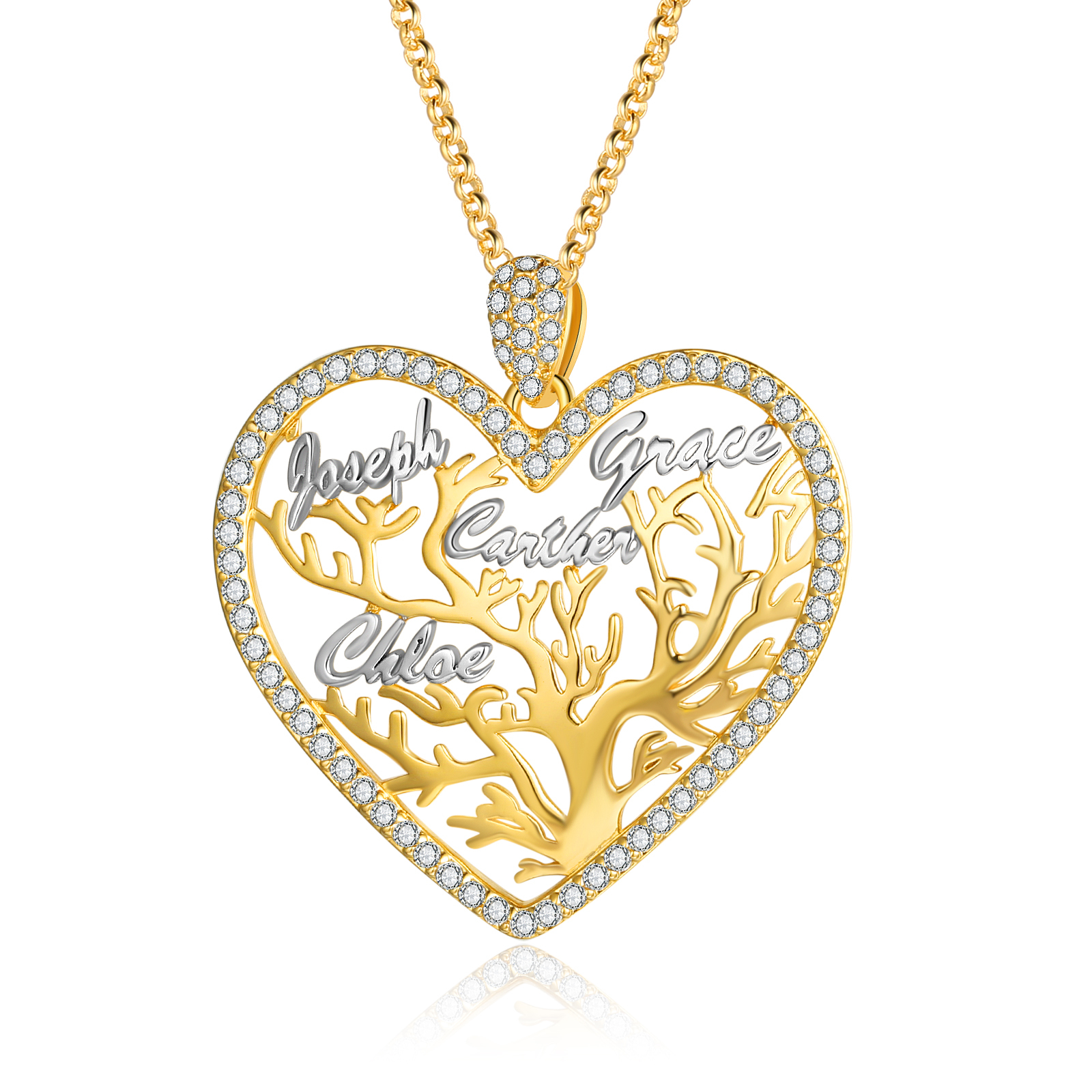Personalised Family Tree Necklace Custom 4 Names Heart Necklace Gift For Her-Jessemade AU