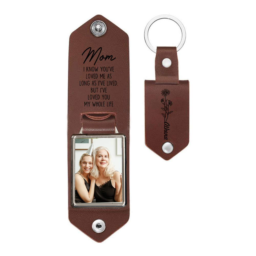 Personalised Photo & Birth Flower &  Name Keychain Leather Keychain - I Know You've Loved Me As Long As I've Lived-Jessemade AU