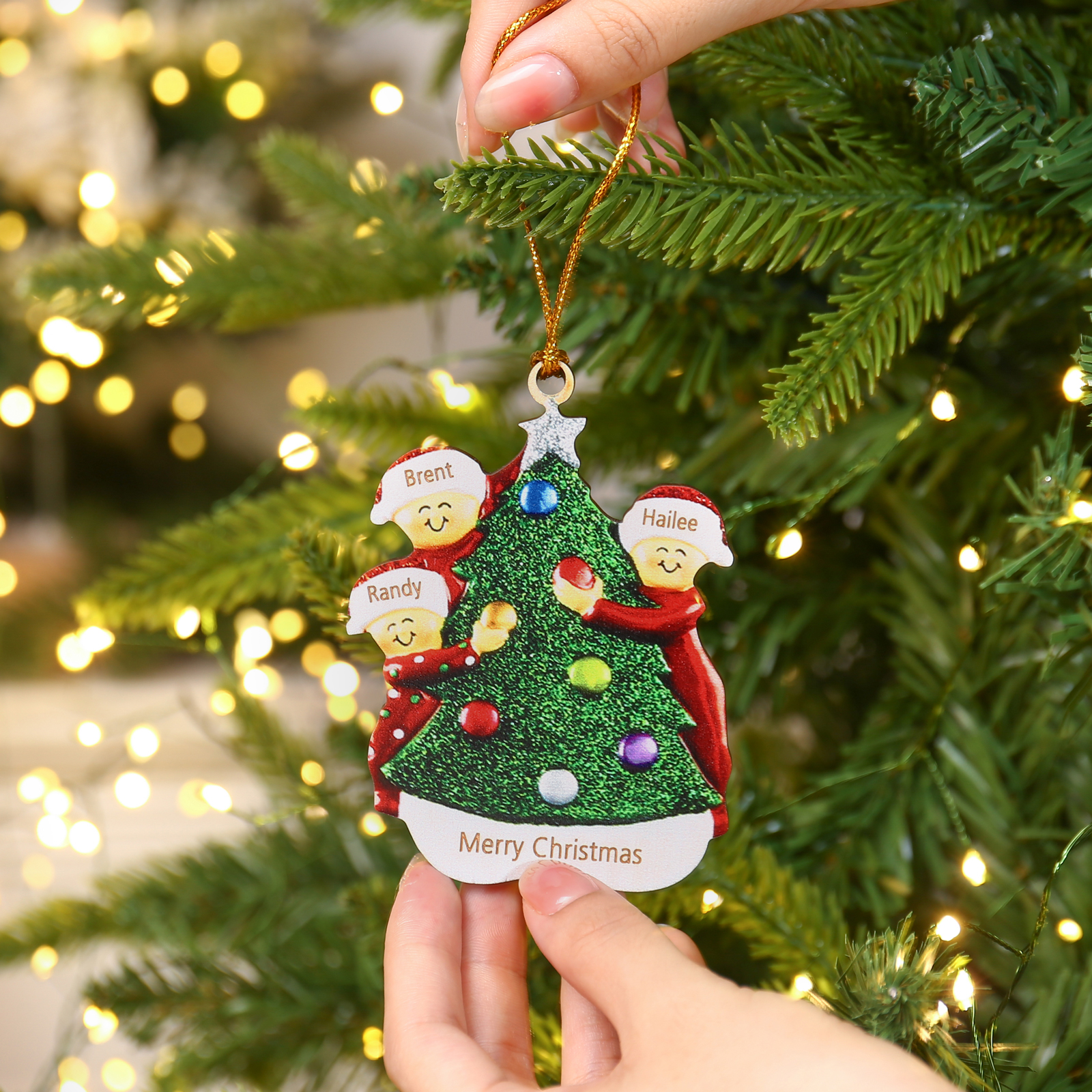 3 Names - Personalised Wooden Christmas Ornaments Custom Text & Name Xmas Pendant Gifts for Family-Jessemade AU