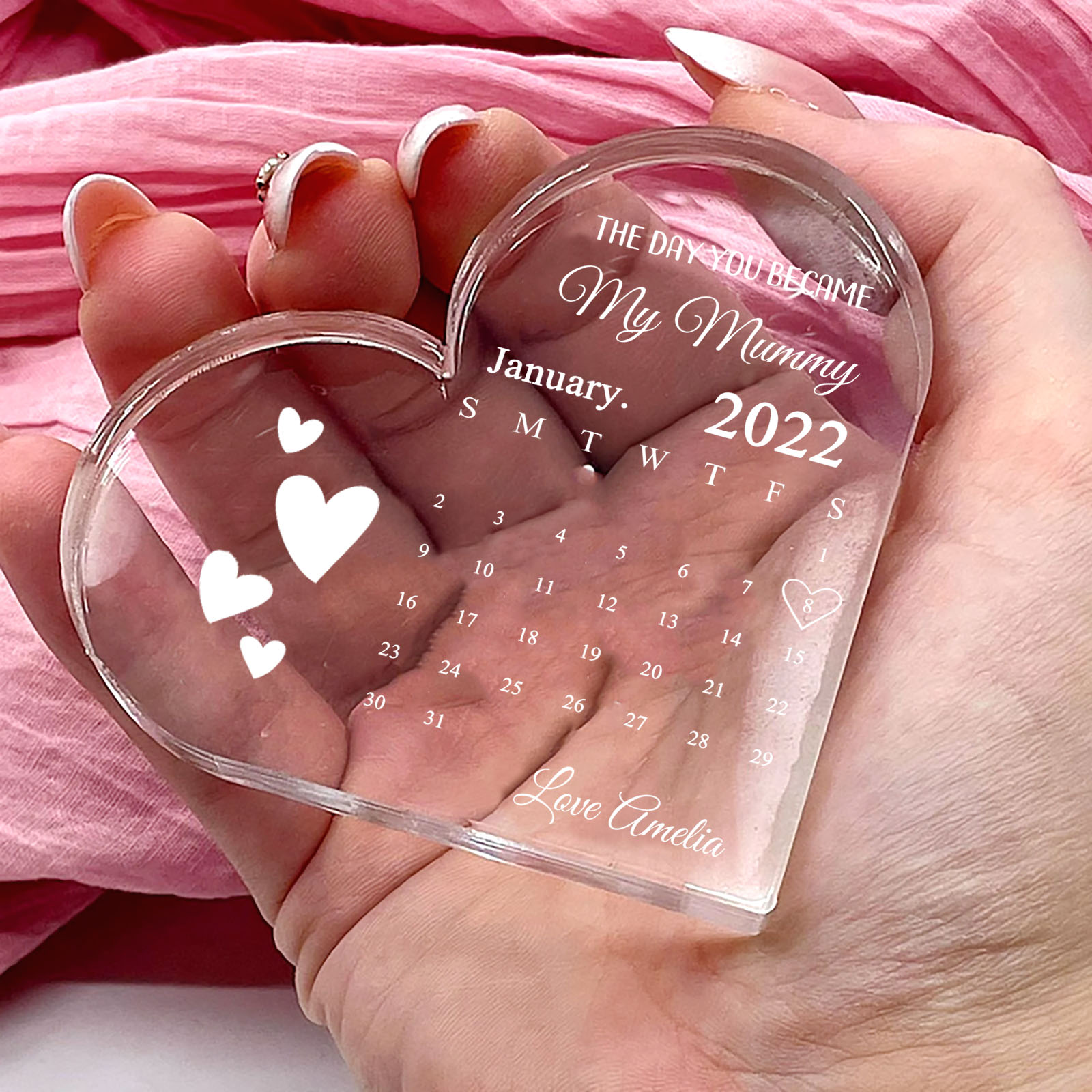 Personalised Acrylic Heart Keepsake Custom Date & Text Calendar Ornaments Gifts for Her - The Day You Became My Mommy/Mummy-Jessemade AU