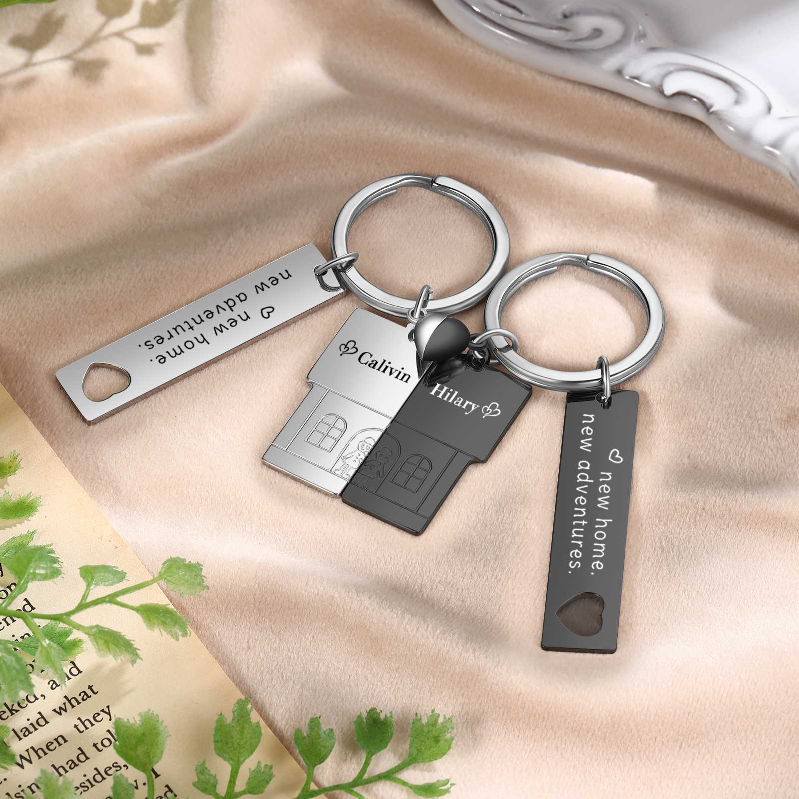 Personalised New Home Keychain Customised 2 Names & Texts Keyring Matching Gifts for Couples-Jessemade AU
