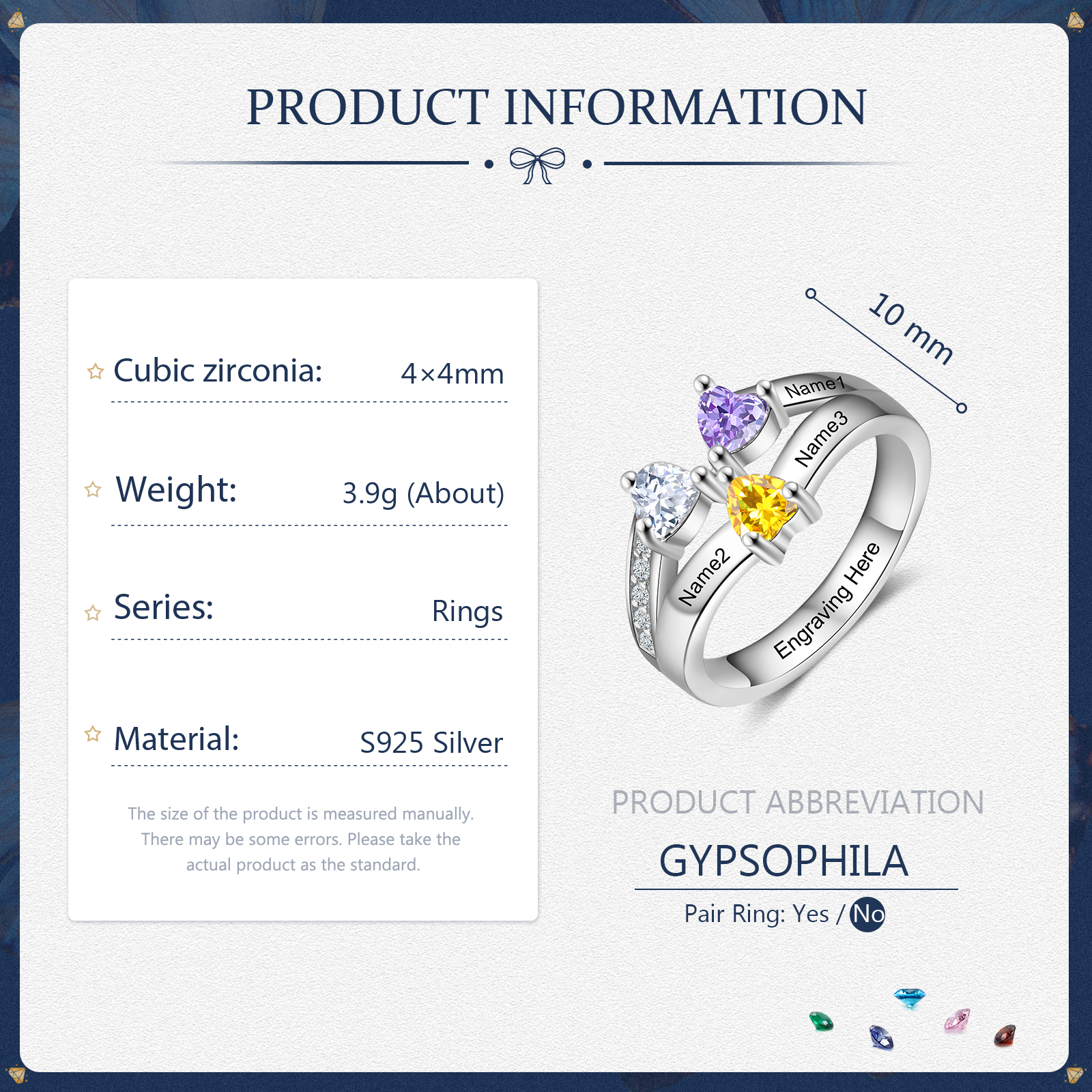 Personalised Birthstone Mother Ring Engraved 3 Names Promise Ring Gifts for Her-Jessemade AU