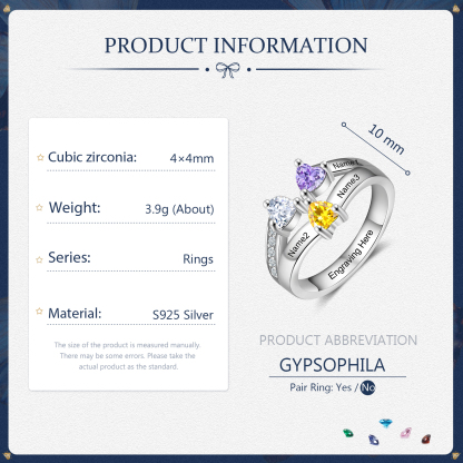 Personalised Birthstone Mother Ring Engraved 3 Names Promise Ring Gifts for Her-Jessemade AU