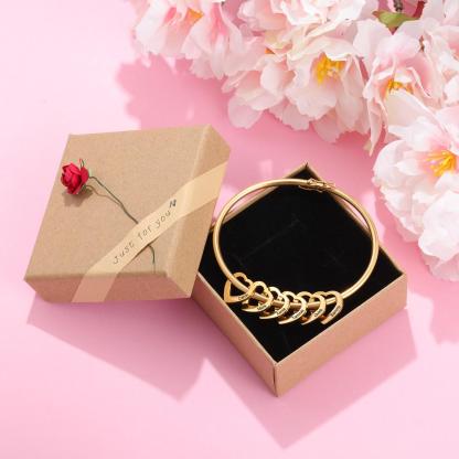 Personalised Love Bracelet with 6 Heart Charms Engraved 6 Names Bangle Bracelet Rose Gift for Her-Jessemade AU