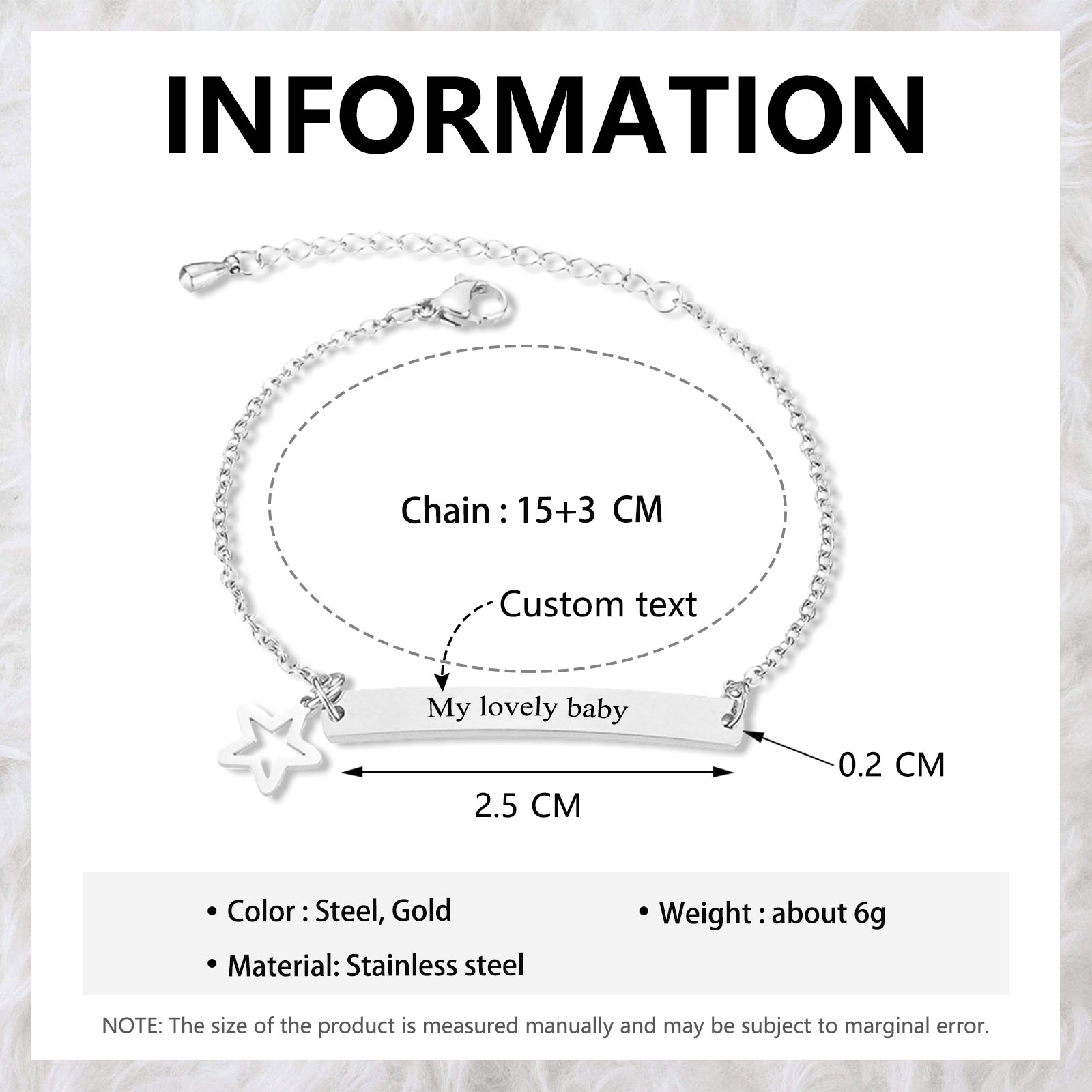 Personalised Text Bracelet Custom Names Bracelet Star Bracelet Love Gifts For Her-Jessemade AU