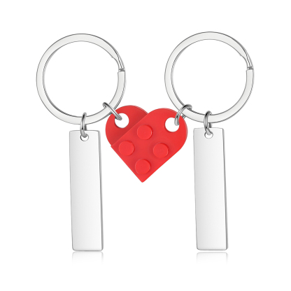 Brick Heart Keyring Set Custom 2 Letters Matching Couple Keychain Valentine's Day Gifts For Couples/Friends-Jessemade AU