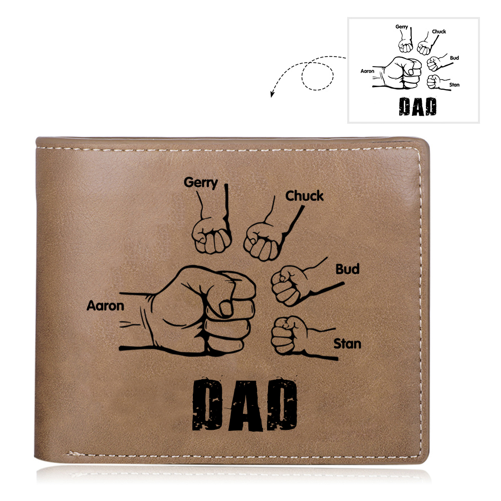 5 Names - Personalised Men Leather Wallet Custom Photo & Name Folding Wallet Fist Bump Wallet Gift for Dad-Jessemade AU