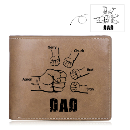 5 Names - Personalised Men Leather Wallet Custom Photo & Name Folding Wallet Fist Bump Wallet Gift for Dad-Jessemade AU