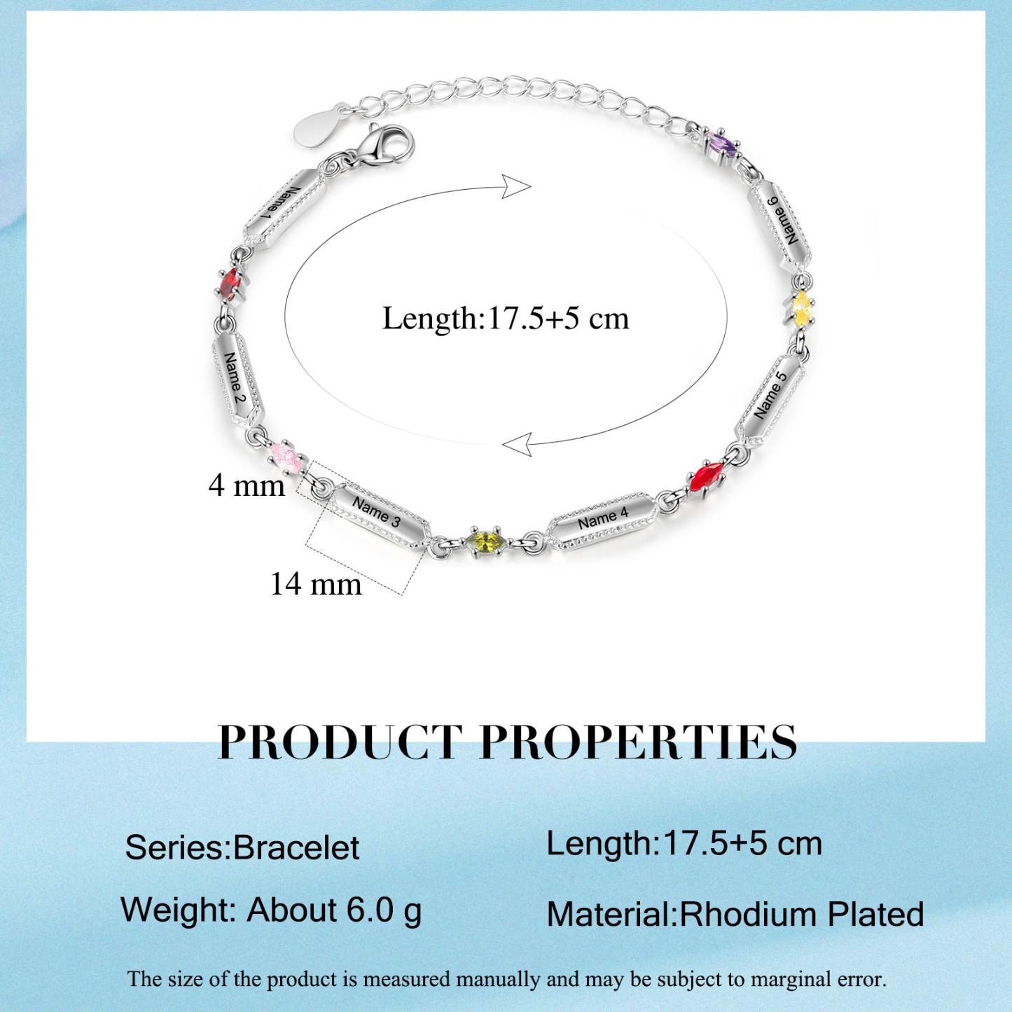 Custom Birthstone Bracelet with 6 Names Personalised Family Bracelet-Jessemade AU