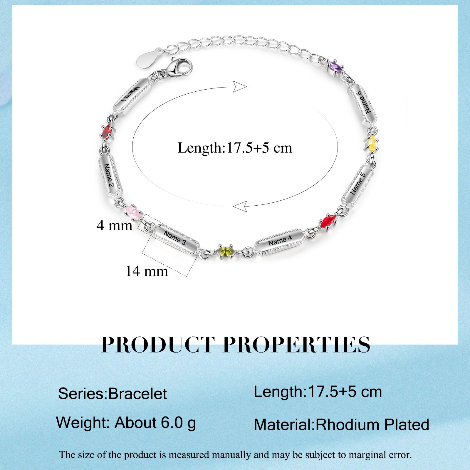 Custom Birthstone Bracelet with 6 Names Personalised Family Bracelet-Jessemade AU