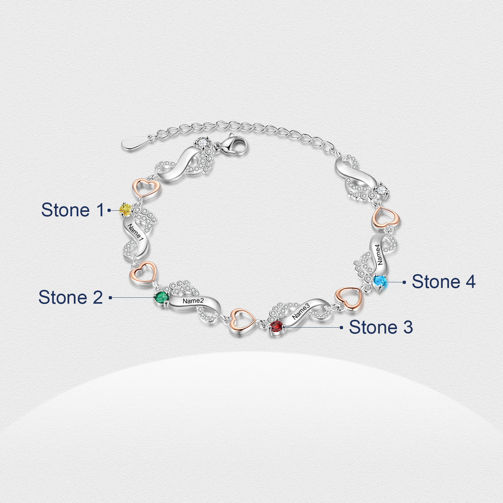 Personalised Baby Feet Bracelet Custom 4 Birthstones Heart Bracelet Gifts For Women-Jessemade AU