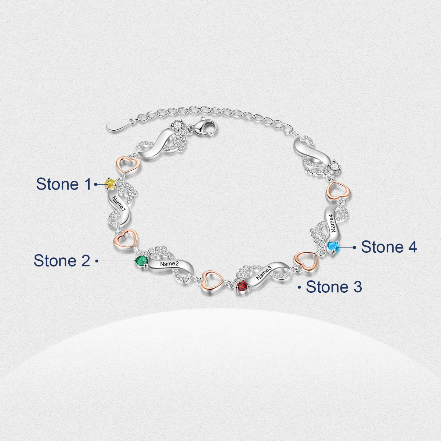 Personalised Baby Feet Bracelet Custom 4 Birthstones Heart Bracelet Gifts For Women-Jessemade AU