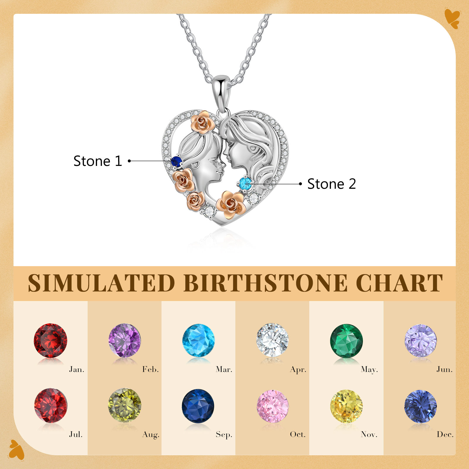 Mother and Daughter Necklace Grandma Granddaughter Heart Flower Pendant Necklace-Jessemade AU