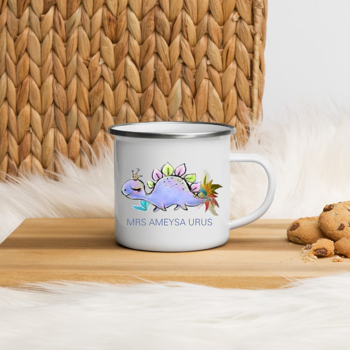 Personalised Enamel Mug Customised Name Dinosaur Cup Camping Mug Birthday Gift for Kids - Stegosaurus-Jessemade AU