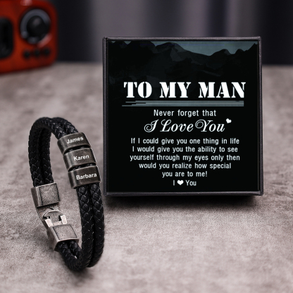 Personalised Men Leather Bracelet with 3 Names Beaded Wrap Bracelet Retro Style For Him-Jessemade AU