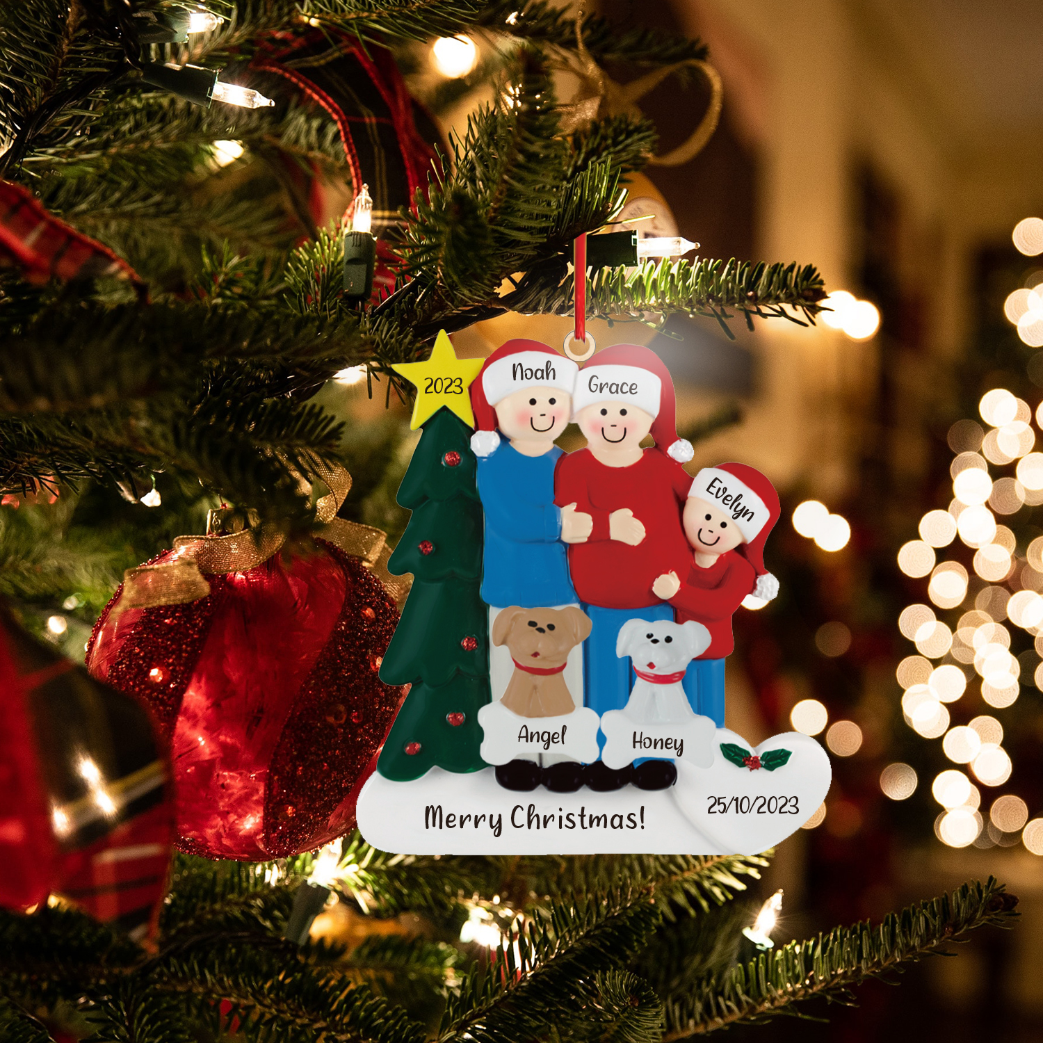 5 Names - Personalised Wooden Christmas Ornaments with Pet Names Customised Text & Date Xmas Decor Gifts for Family Friends-Jessemade AU