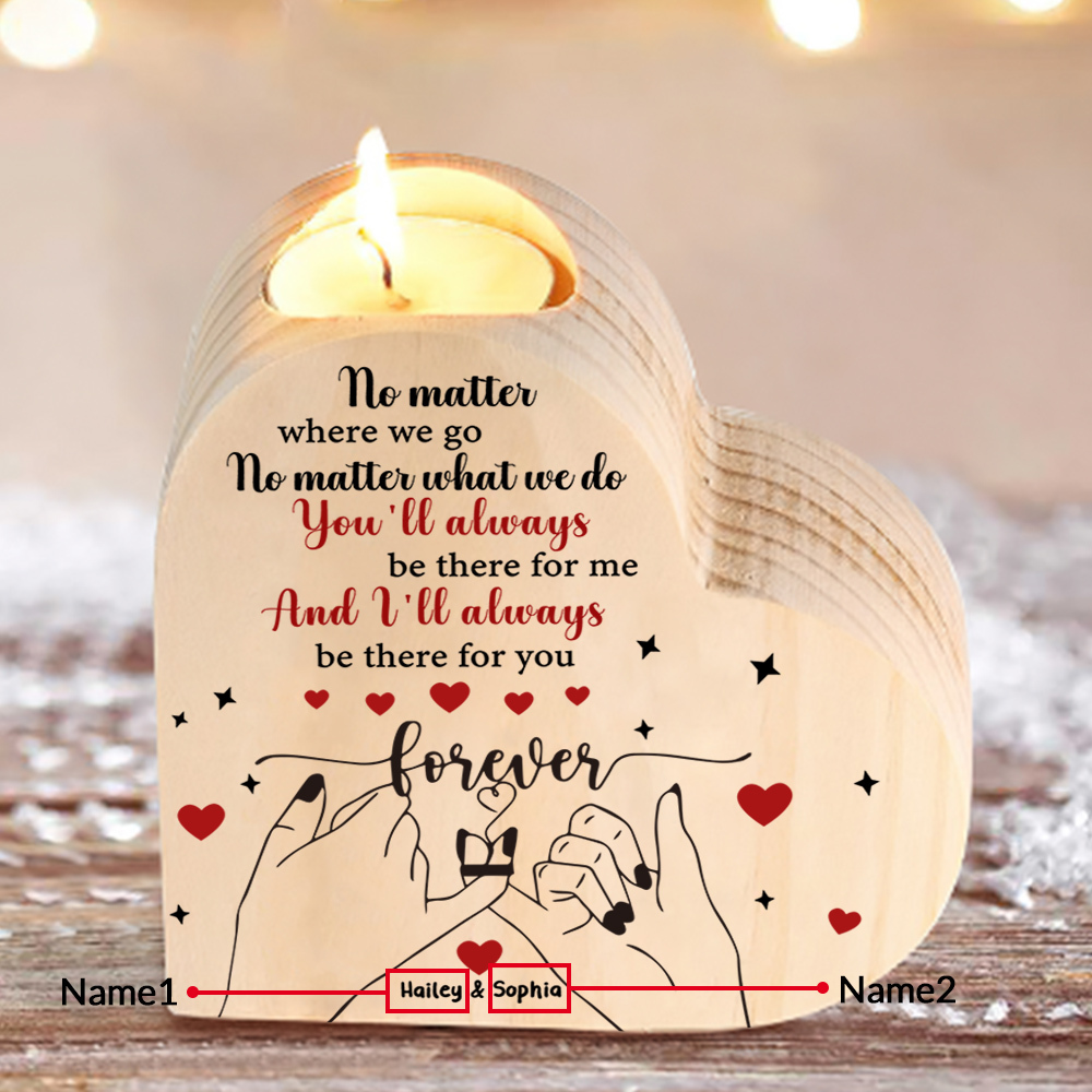 Personalised Heart Candle Holder Custom 2 Names Wooden Candlesticks Pinky Swear Gift for Friend/Bestie-Jessemade AU
