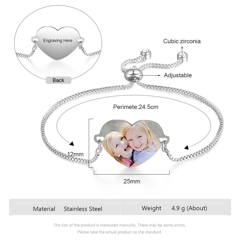 Personalised Heart Photo Bracelet Custom Photo Bracelet Gifts For Her-Jessemade AU