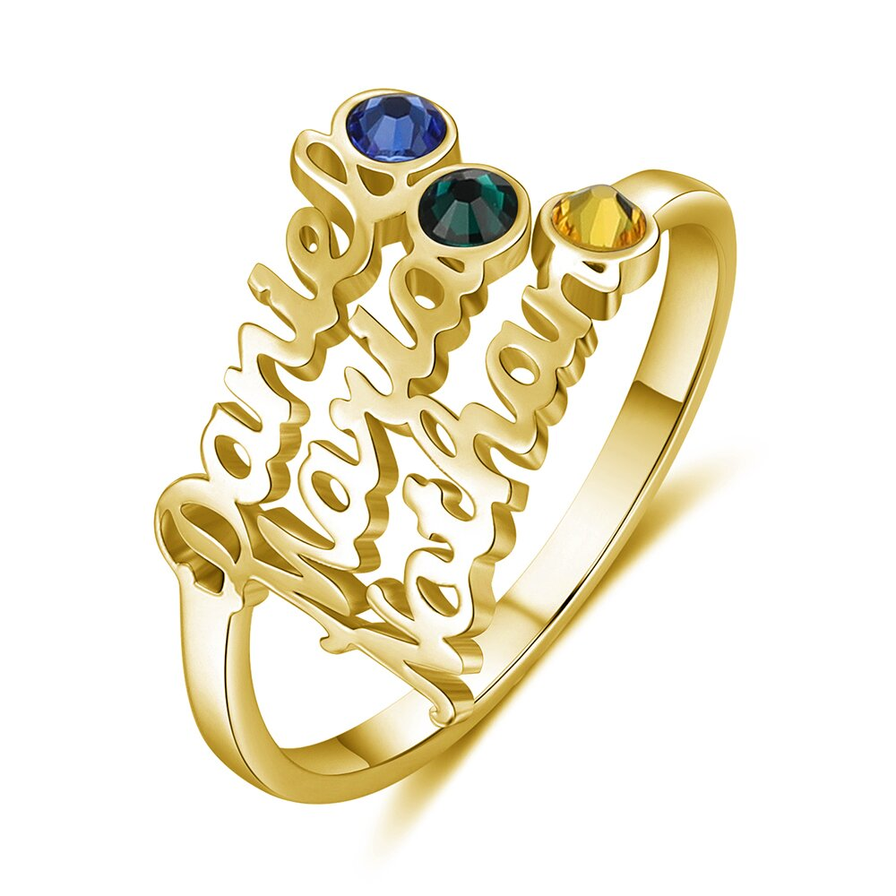 Personalised Birthstone Ring Custom 3 Names Ring Best Gift For Women-Jessemade AU