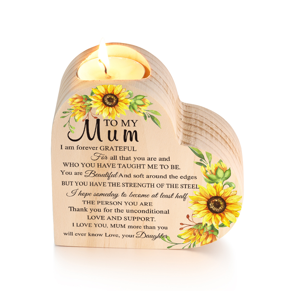To My Mum Heart Candle Holder Wooden Candlestick Mothers Gifts - Thank You For The Unconditional Love-Jessemade AU