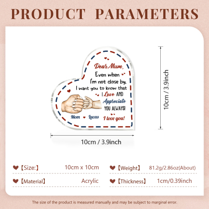 Dear Mum/Mom Personalised 2 Names Acrylic Heart Keepsake Fist Bump Ornaments - I Want You to Know That I Love and Appreciate You Always-Jessemade AU