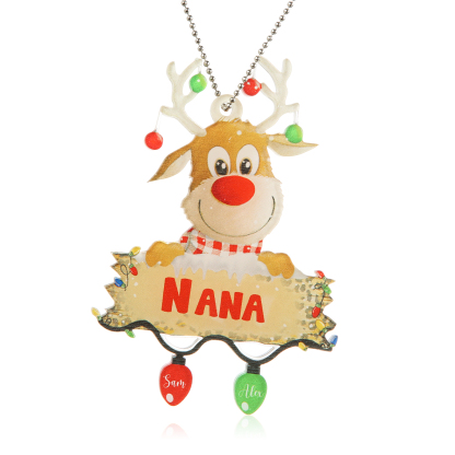 2 Names - Personalised Acrylic Christmas Reindeer Ornaments Customised Text & Name Xmas Decor Gifts for Family-Jessemade AU