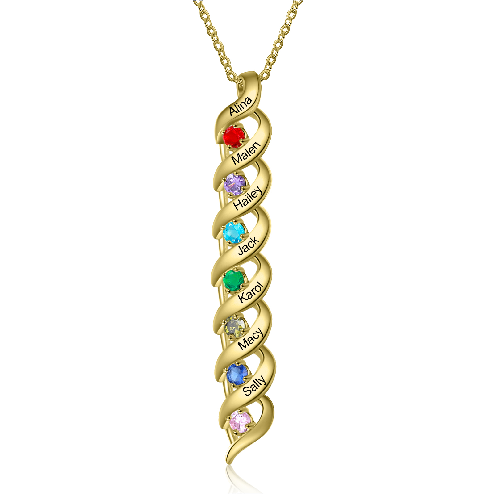 Personalised Necklace Cascading Pendant with 7 Birthstones Engraving 7 Names Gifts for Her-Jessemade AU
