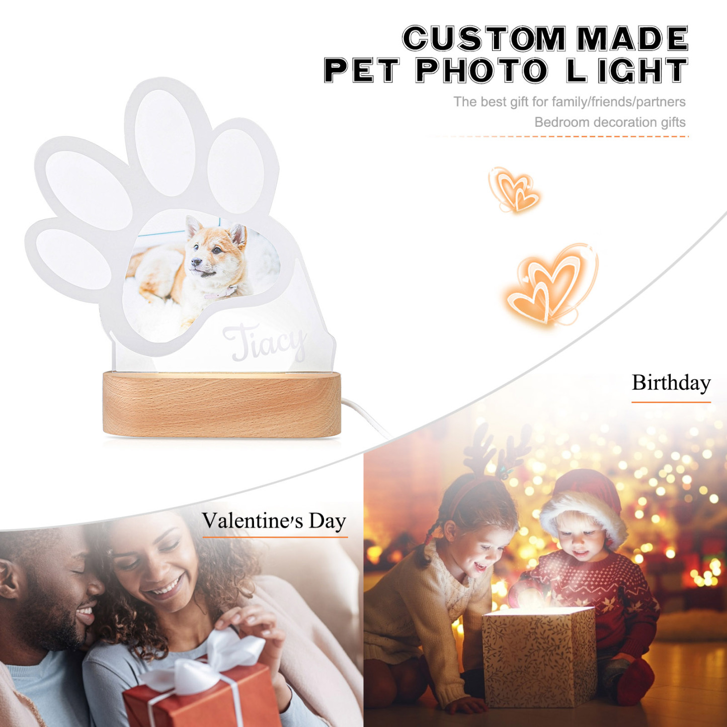 Personalised Dog Footprints Home Decoration Lamp With Custom Name Night Light Kid's Bedroom Decor Children's LED Light-Jessemade AU