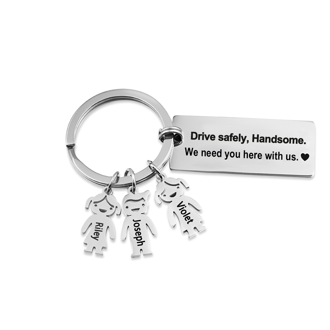 To My Dad Grandpa 3 Kid Charms Keychain "Drive Safely, Daddy"-Jessemade AU