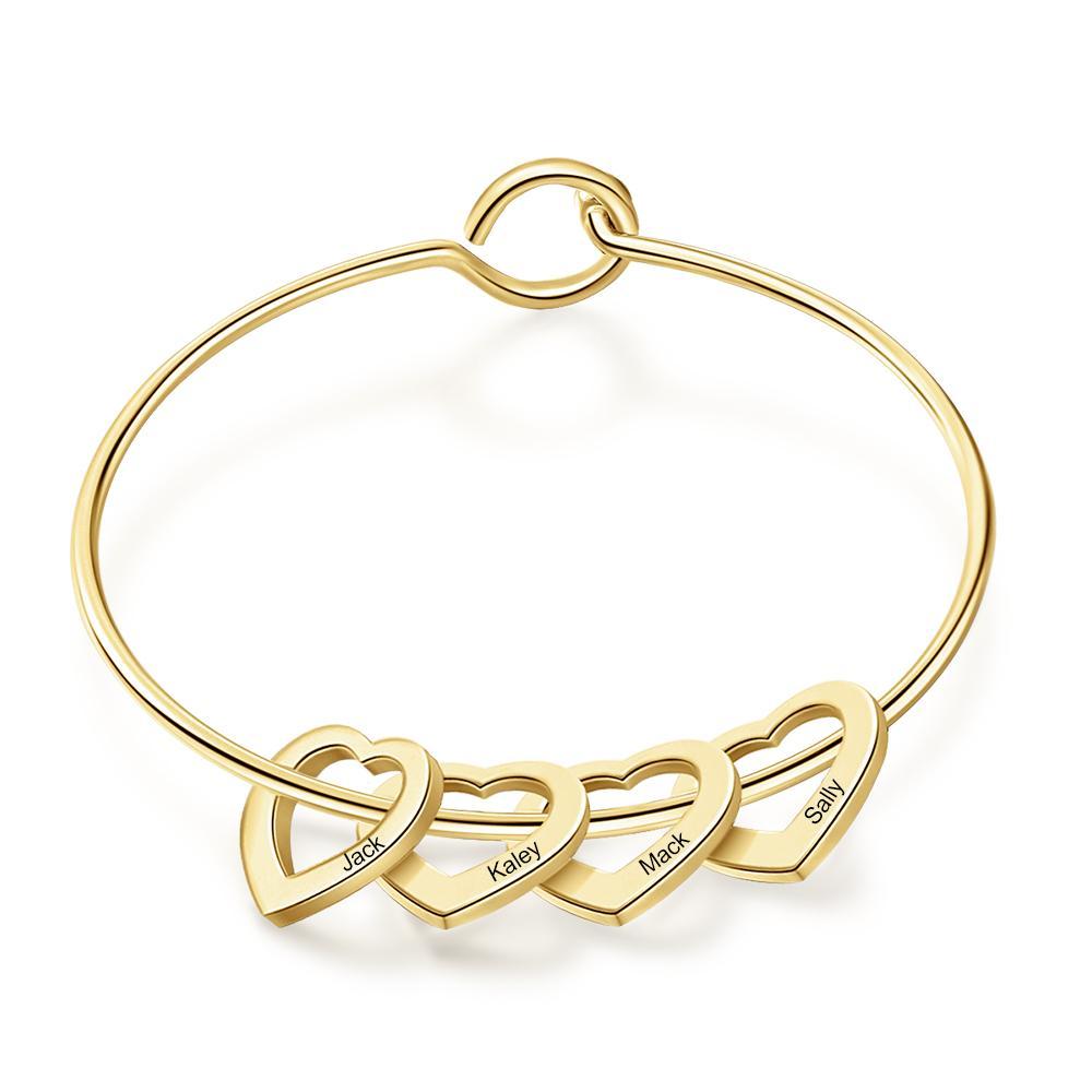 Children Bangle Bracelet with 4 Heart Pendants Engraved 4 Names Gifts-Jessemade AU