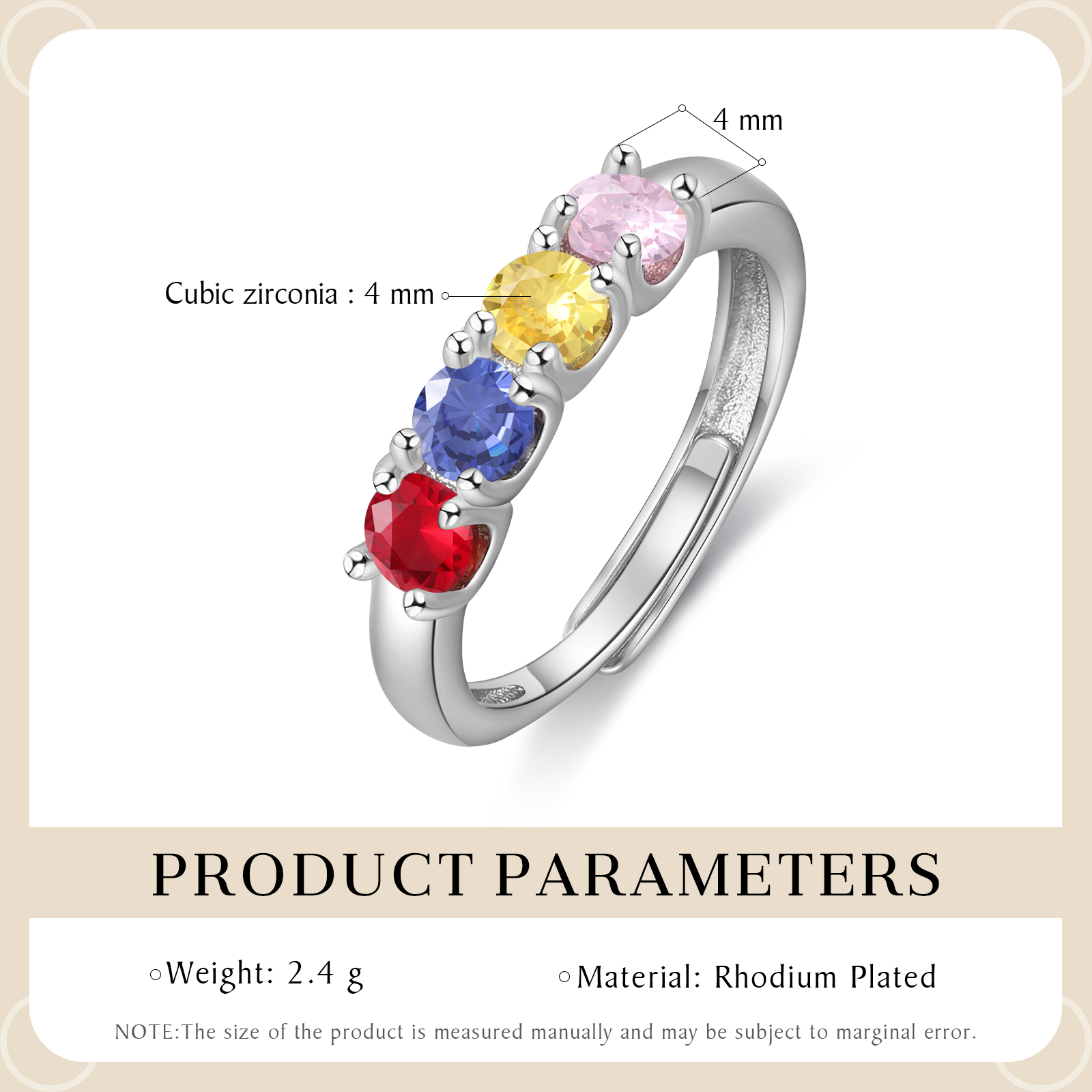 Personalised Women's Ring Customised 4 Birthstones Open Ring Birthday Gift for Women Girls-Jessemade AU