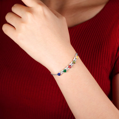 Personalised Bracelet With 2 Heart Birthstones Engraved Names Bracelet Gift For Women-Jessemade AU