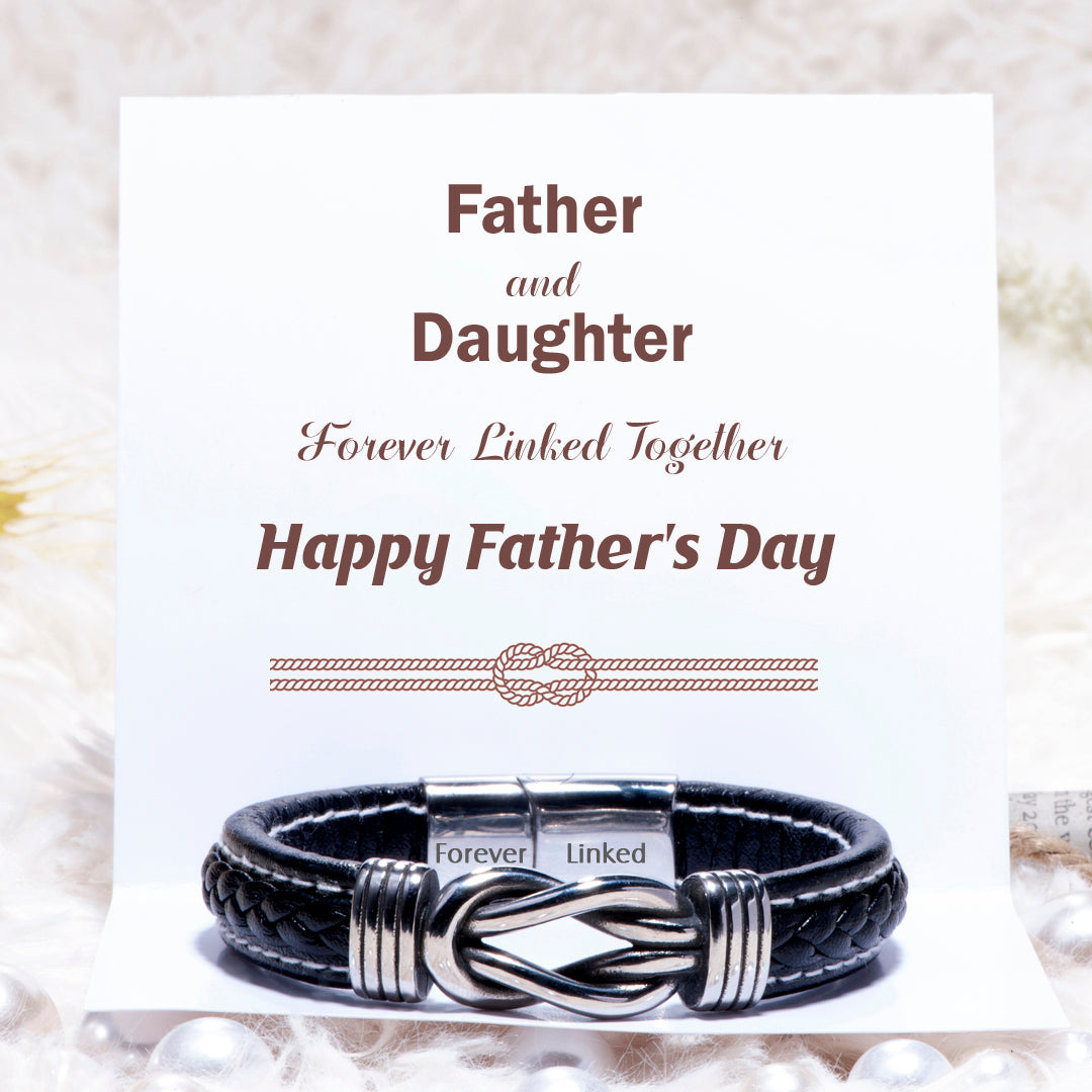 To My Dad Braided Leather Knot Bracelet "Father and Daughter Forever Linked Together"-Jessemade AU