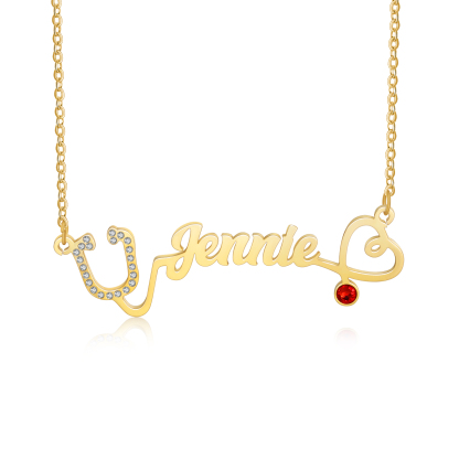 Personalised Stethoscope Necklace Custom 1 Name Necklace Gift For Women-Jessemade AU