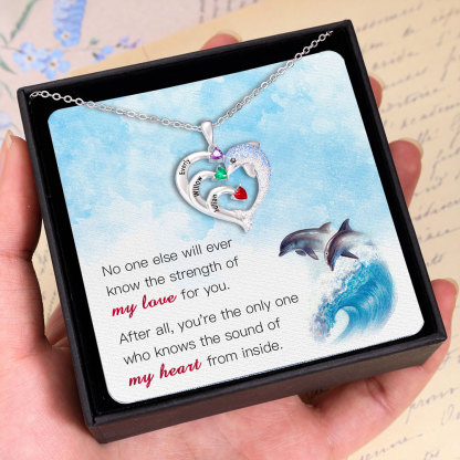 Personalised Heart Dolphin Necklace With 2 Birthstones Engraved Names Gift For Mum-Jessemade AU