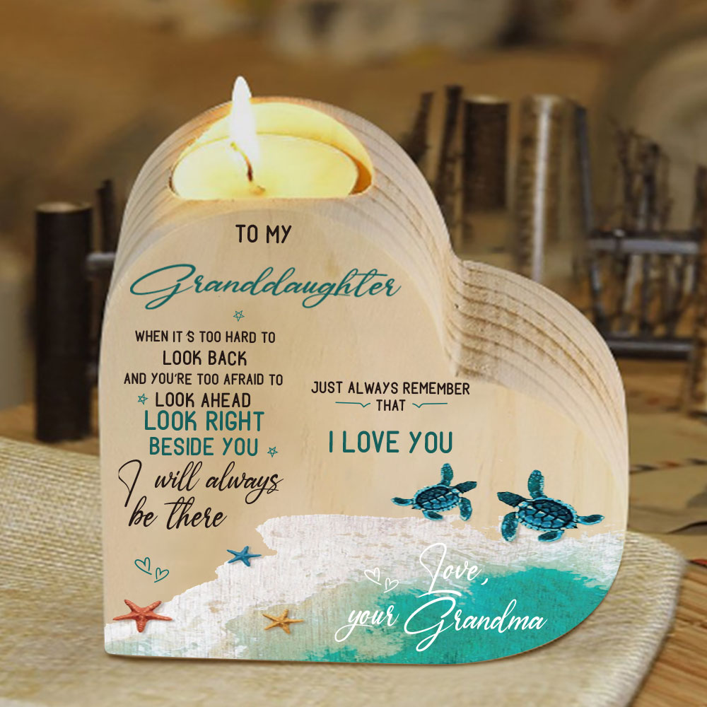 To My Granddaughter Wooden Heart Candle Holder "remember how much I love you"-Jessemade AU