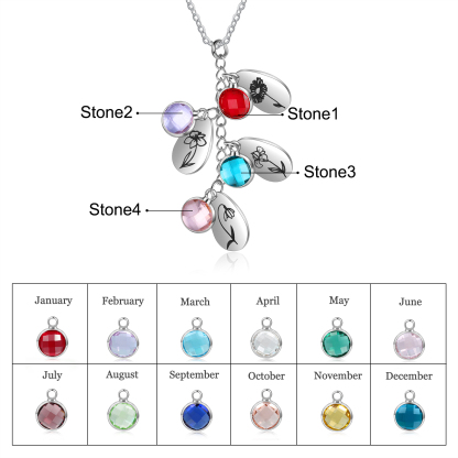 Personalised BirthFlowers Necklace With 4 Birthstones Best Gift For Women-Jessemade AU