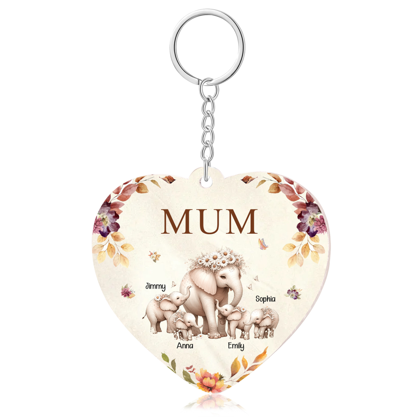 4 Names - Personalised Acrylic Keychain Custom 1 Text Elephant Family Hanging Ornaments Gift for Mum/Grandma-Jessemade AU