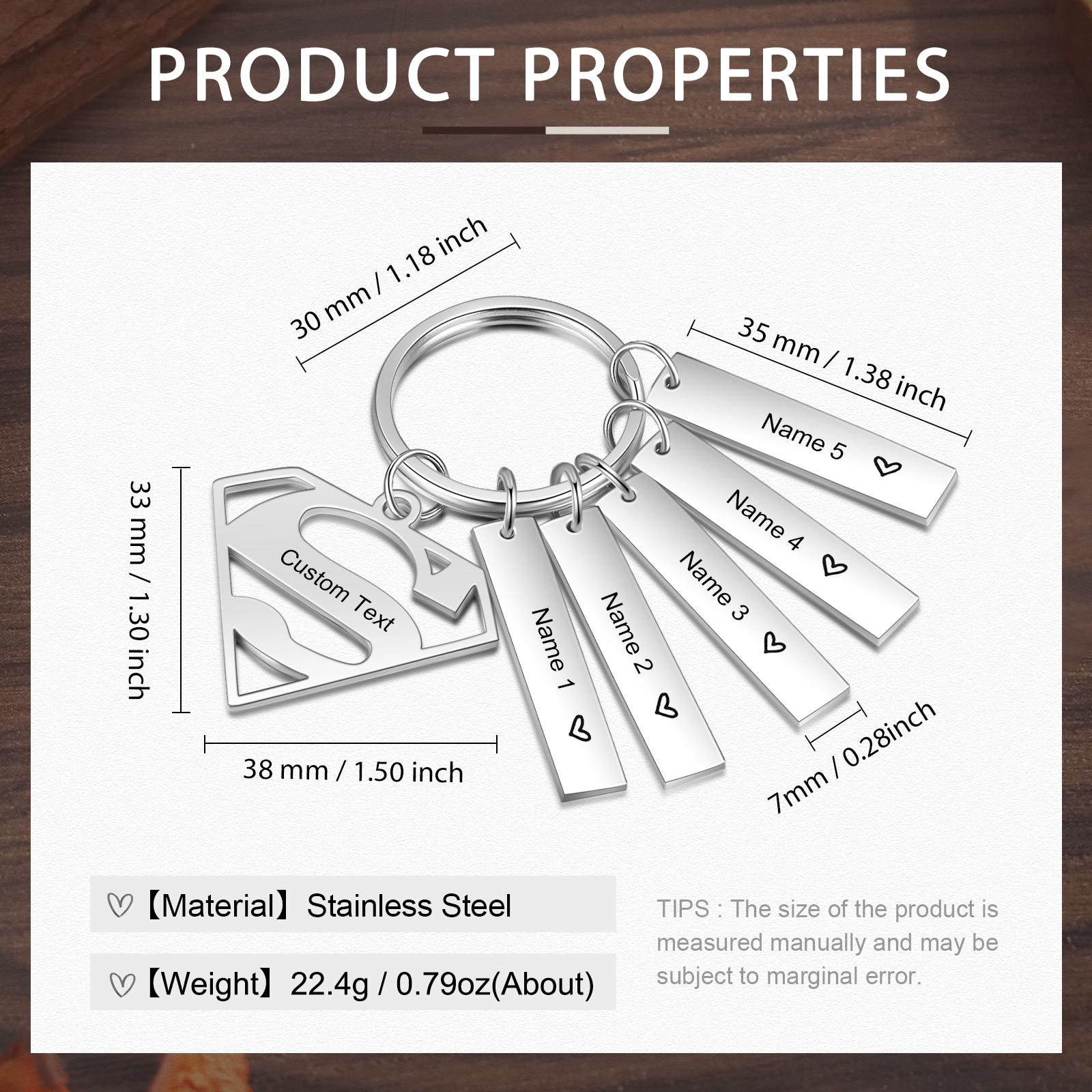Custom Superman Sign Keychain Engrave 5 Names For Father-Jessemade AU