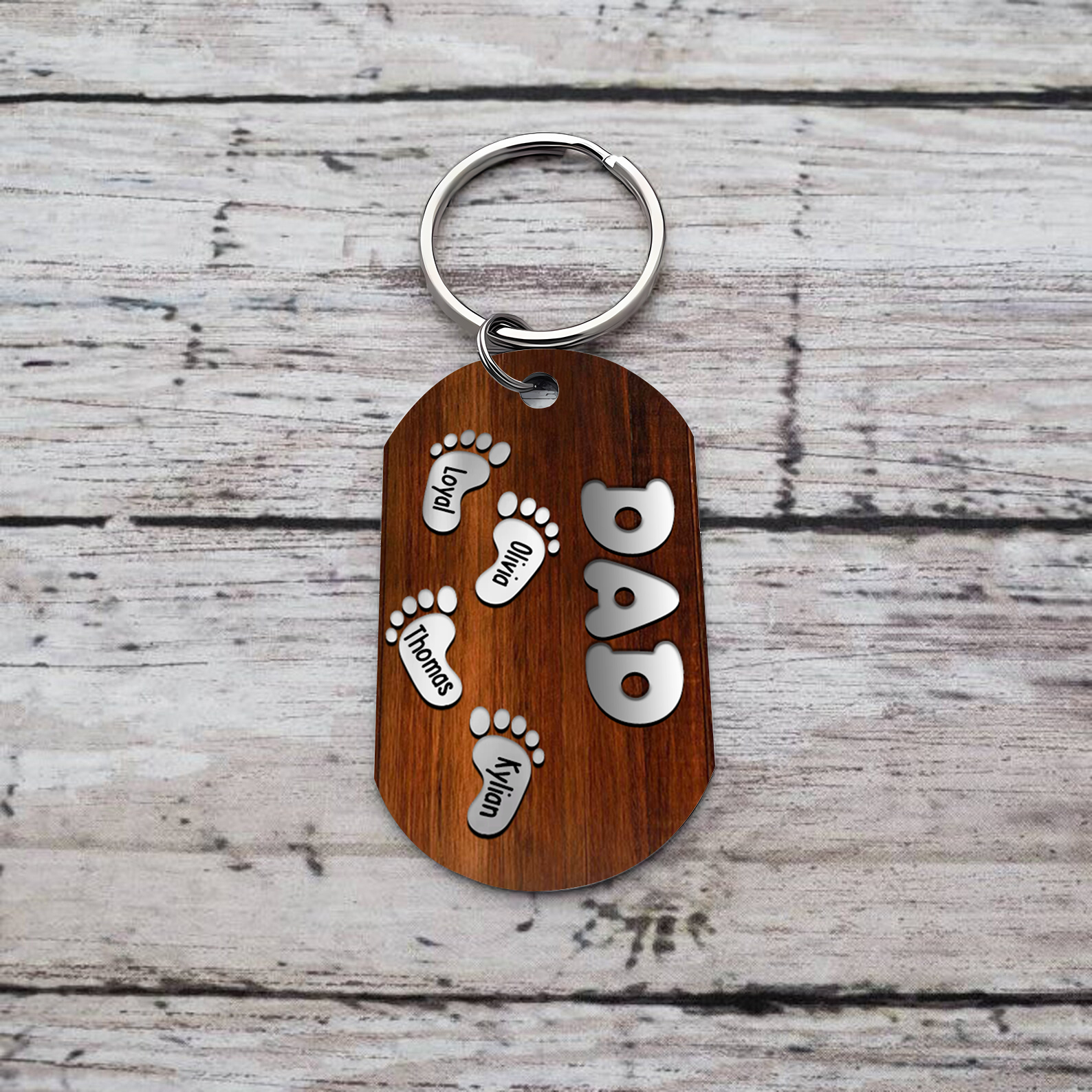 Custom 4 Names & 1 Text Keychain Personalised Baby Feet Keychain Father's Day Gifts for Father/Mother-Jessemade AU